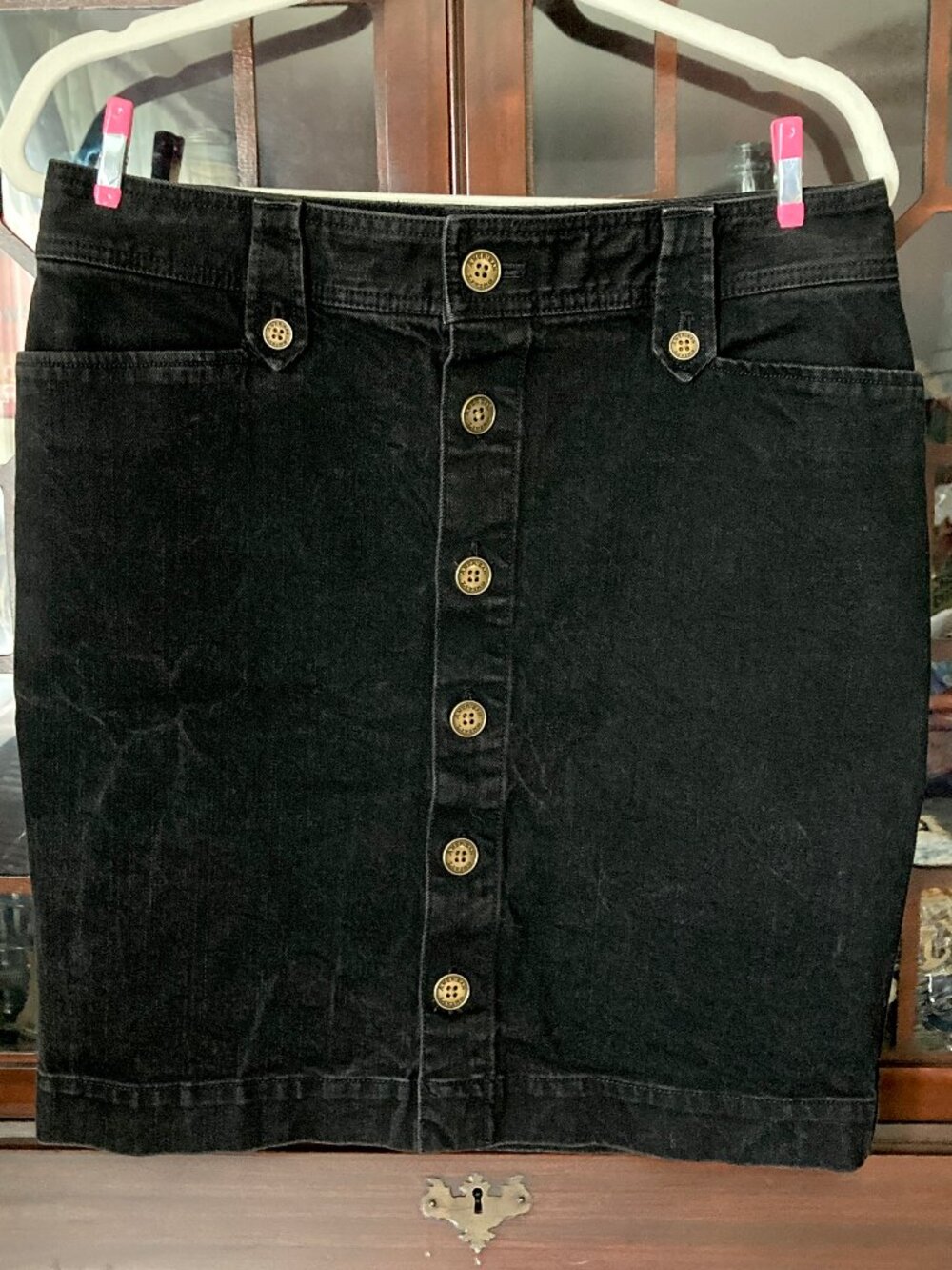 Vinatge Y2K American Living Black Denim Button-Front Mini Skirt